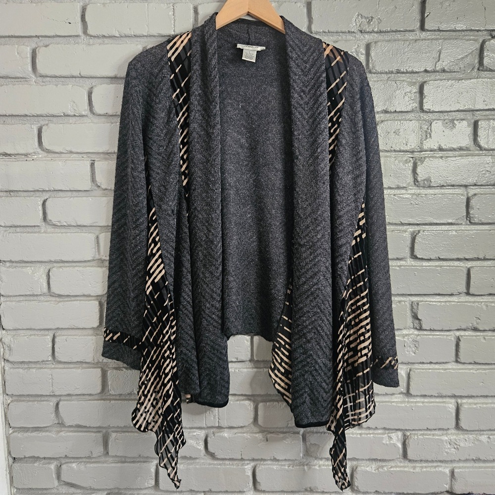 Anis.A Womens Charcoal Grey Chevron Silk Blend Open Front Cardigan Large‎